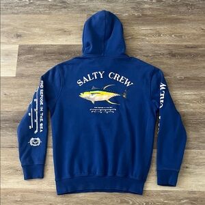 Salty Crew Ocean Tuna Graphic Pullover Hoodie Blue Size M